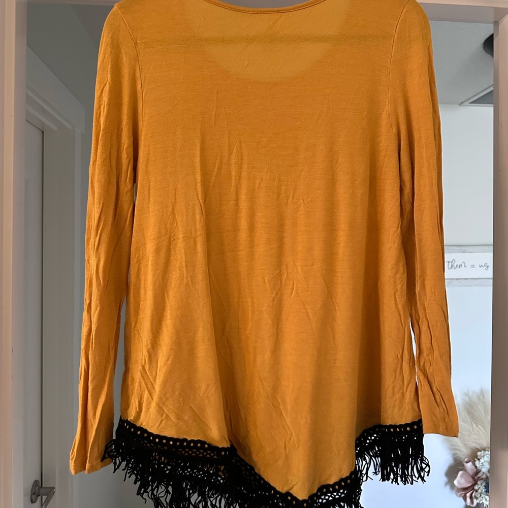 Infinity Raine Mustard with Fringe Top - Picture 2 of 4